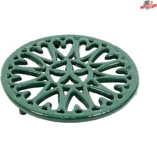 Traditional 7-Inch Sunburst Cast Iron Trivet in Green for Woodstove Protection picture