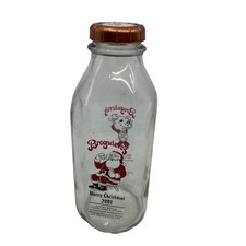 Vintage 2001 Marry Cristmas Broguiere's Ca. Dairy Milk glass bottle 32oz w/ Lid picture