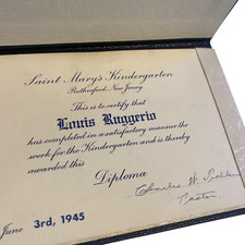 Vintage 1945 St Marys Kindergarten Diploma Certificate 4.25x6.25 Rutherford NJ picture