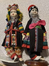 CHIANGMAI THAILAND HANDCRAFTED DOLLS Set Of 2 13” Colorful Eclectic Worldly VTG picture