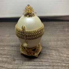 Vintage-Style Fabergé Egg Jewelry Trinket Box Rhinestones Gold Base picture