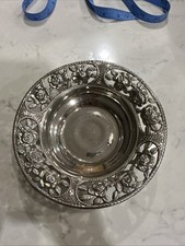 Vintage Silverplate Candy Nut Dish Roses 3 Footed Bowl Openwork Floral picture