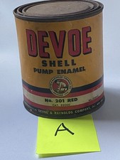 A vtg NOS 1950’s Devoe Shell Oil Gas Pump Enamel Paint Can Full Red Paper Label picture