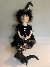 Antique Annie’s Handmade Cloth Rag Doll By Artist Kay Smart Halloween Witch 28” picture