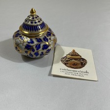 Narayana Phand Thai Benjarong Porcelain Jar Lid Lai Chakri Dok Puttan Gold Blue picture