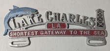 VTG Metal Lake Charles LA Shortest Gateway To The Sea License Plate Frame Topper picture