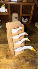 Vintage Avon Ceramic Geese Measuring Spoons with Original Wood Stand picture