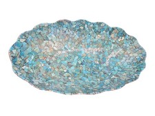 Jay King Turquoise Inlay Scalloped Edge Mosaic Bowl 12x7x3 Stainless Steel COA picture