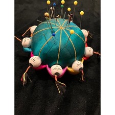 Pincushion Teal Vintage Chinese Silk 10 Children Figures picture