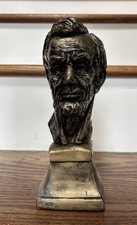 Vintage Abraham Lincoln Gold Paint Ceramic 9.5” Bust Statue Bookend picture