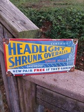Headlight Overalls Porcelain Metal Sign RARE  Headlight Overalls Advertisin Sign picture