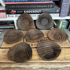Set Of 7 RARE Vintage Witco Style Burnt Wood Coasters / Saucer Plates Tiki MCM picture
