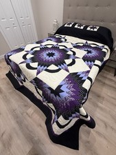 New Amish Quilt Starburst 97”x112” – Black & Purple - Handmade in Lancaster PA picture