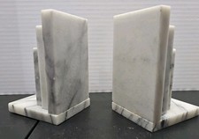 Vintage Marble Bookends From Italy MCM White Gray Marble. Heavy Stone Slab picture