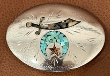 Vintage Kay Johnson Shriner Belt Buckle Turquoise Coral Inlay Broken Arrow picture