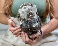 Smoky Elestial Quartz w/ Mica & Rainbows 20.4LB Cluster Brazil Giant Specimen picture