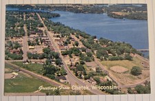 Chetek Wisconsin WI Greetings Bird's Eye City Of Lakes Vtg Unused Postcard K6 picture
