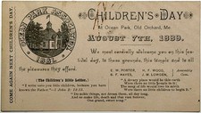 1889 OCEAN PARK OLD ORCHARD MAINE CHILDRENS DAY CARD FREE BAPTIST CHAUTAUQUA OPA picture