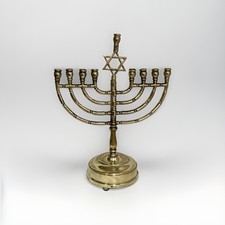 Vintage Jewish Star Of David Brass Wind-Up Mechanical Musical Hanukkah Menorah picture