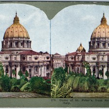 c1910 Antique Dome of St Peter's Rome Italy Vatican Garden Stereoview 278 picture