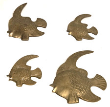 Set Of 4 Vintage MCM Solid Brass Tropical Fish Hanging Wall Art Angel Sunfish  picture