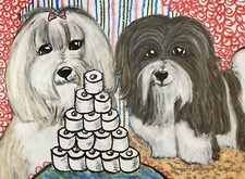 Havanese hoarding toilet paper Dog Art Print Signed Artist KSams 13x19 Chocolate picture