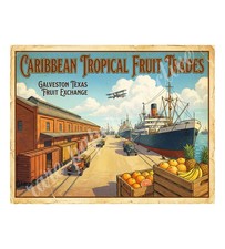 Caribbean Tropical Fruit Trades 1950s Retro Style Fruit Crate Label 10.5