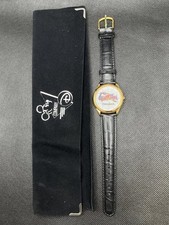 Disneyland Fantasmic Dragon Wristwatch Gold Tone Black Leather Band Pouch picture