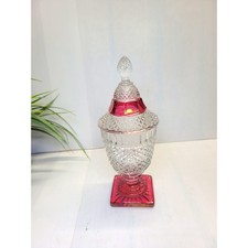 Vtg Westmoreland Glass English Hobnail Ruby Flashed Pedestal Covered Candy Jar picture