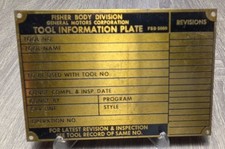 Vintage GM Fisher Body Division Brass Tool Info Plate Detroit Factory picture