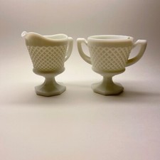 VNT Westmoreland Milk Glass Hobnail Pedestal Cream and Sugar Set with STICKER picture