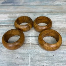 Vintage Bohemian Wooden Round Napkin Rings Natural Brown Table Setting Boho MCM picture