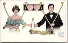 1909 Romance Greetings Postcard Man & Woman / Large Wishbones 
