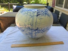 Huge KOREAN Blue & White Porcelain MOON JAR-~12 X 12 In-CARDINAL SOO-HWAN Insc. picture