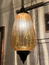 Vintage Tear Drop Cylinder Swag Lamp Amber Glass MCM picture