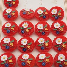 Card (18) Czech vintage hand painted flower red glass buttons 18mm picture