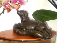 Vintage Bronzed Labrador Dog Figurine Reclining Lab Statue - 13.5cm L / 385g picture