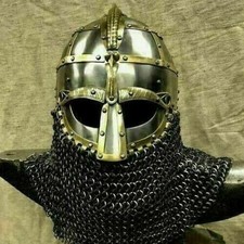 16GA Medieval Viking Helmet Vendel Knight With Chain Mail Viking Helmet Viking, picture