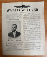 Original 1898 'Swallow Flyer' Prohibition Party Silas C Swallow for Pa. Governor picture