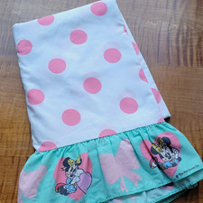 1990's Disney Minnie Mouse Twin Flat Sheet Pink Polka Dot Ruffle, Vintage Bed picture