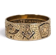 Vintage 14K Gold Masonic Ring Size 10.75 Wide Engraved Symbol Band picture