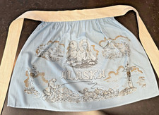 Vintage 1950s Alaska Souvenir Half Apron Light Blue Gold Glitter picture