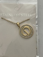 Initial D Pendant Necklace Gold Tone Rhinestone Necklace picture