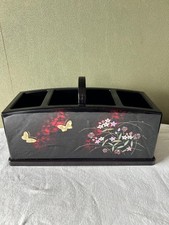 Kishu Nuri Lacquerware Item Box Butterfly Flower Showa Retro 12x28x10 cm picture