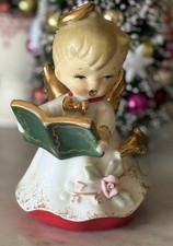 Vintage MCM Lefton Naughty Angel Choir Boy w/ Slingshot Porcelain Bell picture