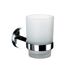 Toothbrush Glass Tumbler with Stainless Steel Holder Wall Mount Chromed picture