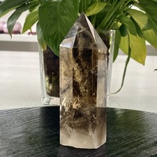 395G Natural yellow crystal obelisk Crystal energy column Reiki healing- picture
