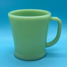 1948-1950 Fire King Jadeite D-Handle Mug Green Script Logo