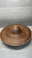 Vintage Woven Bamboo Asian Chinese Sun Hat Douli Fine Rattan Large Wall Art 18