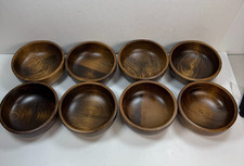 Set of 8 Vintage Made In Japan Dark Wood Bowls 8 Salad Rice Serving Bowl MCM picture